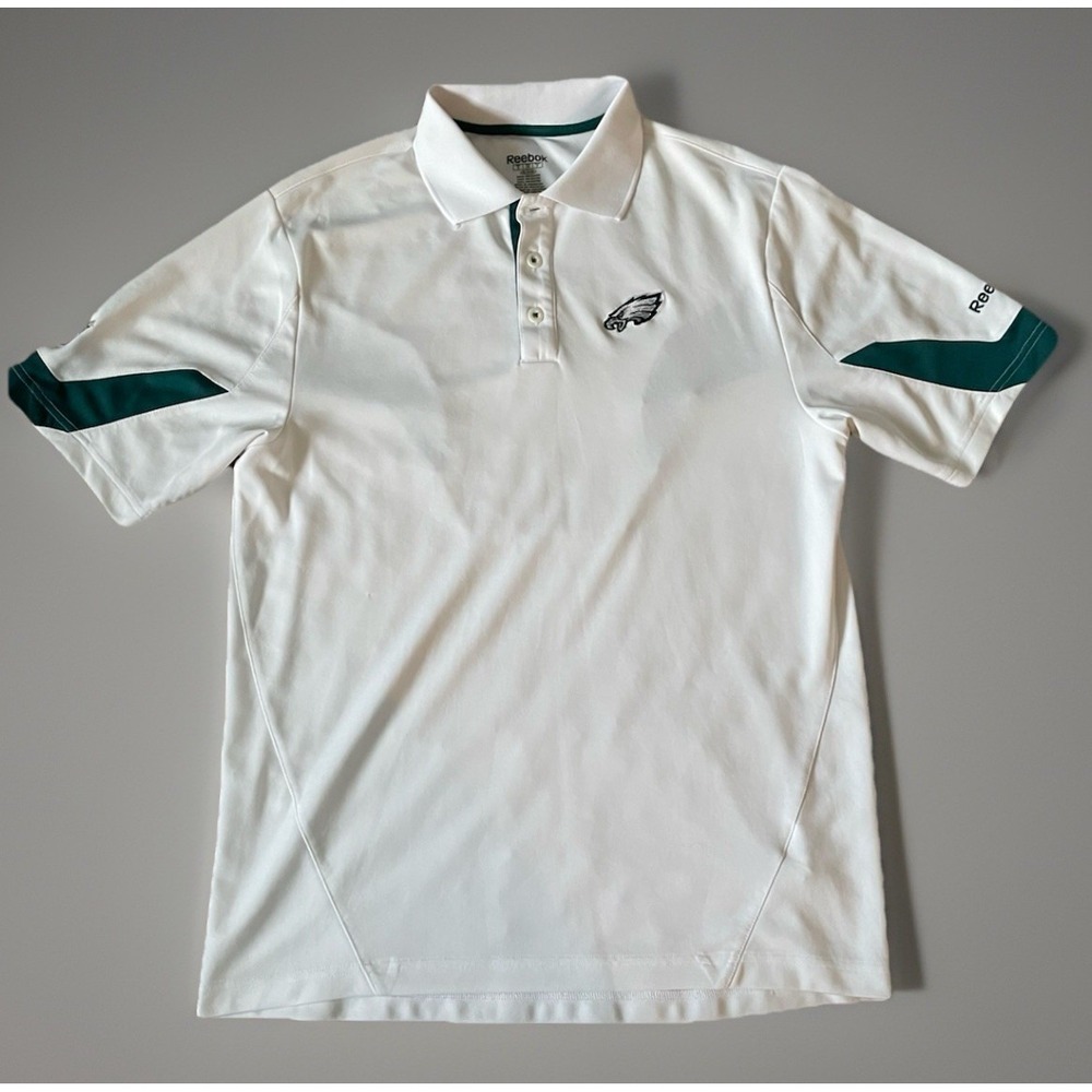 Philadelphia Eagles Reebok Polo Golf Shirt White Embroidered Logo NFL Small JBHS